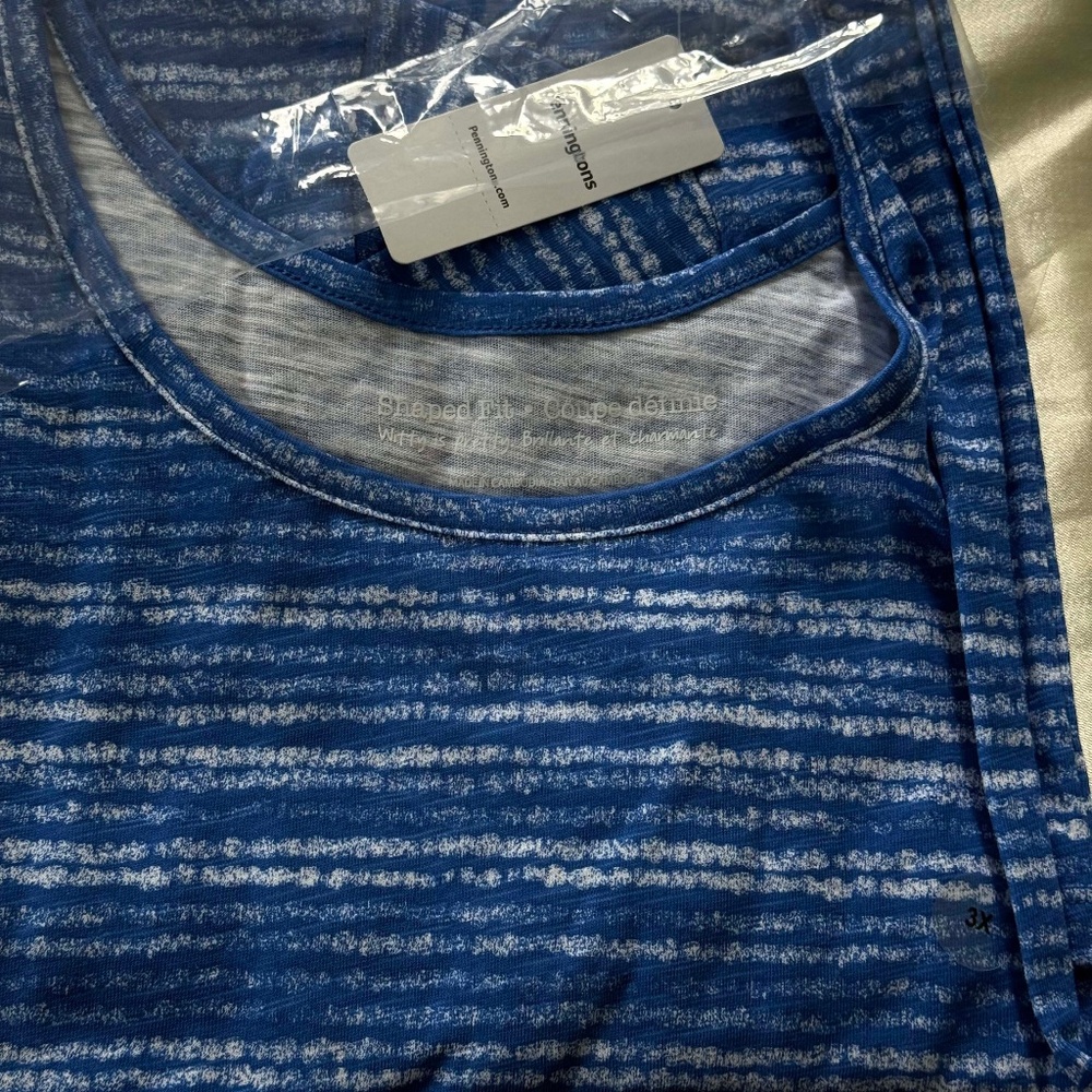 T-SHIRT, ROUND NECK, MONACO BLUE & WHITE, SIZE 3X, SHAPED FIT PRINTED, PENNINGTO